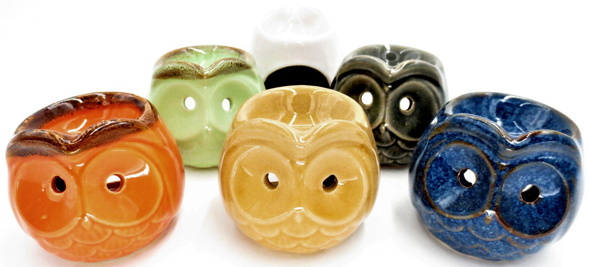 Set of 6 square oil burners owl 6 mix colors 8cm