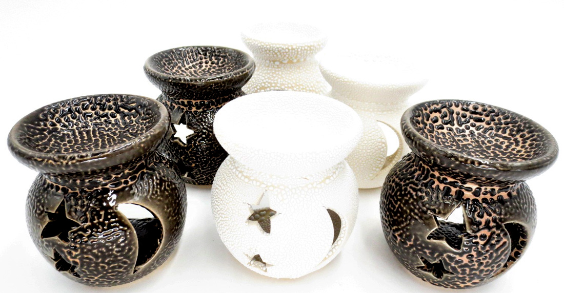 Set of 6 round oil burners moon & stars 8cm