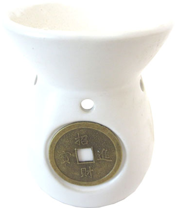Bruleur blanc rond & piece porte bonheur 10cm