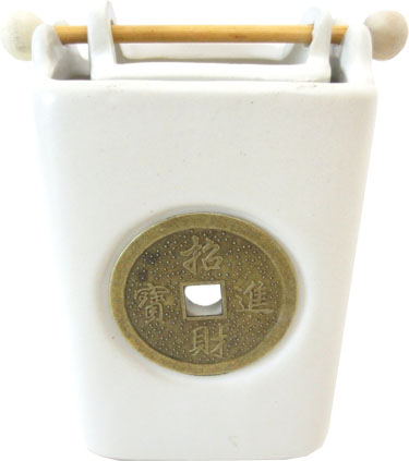 Bruleur blanc piece porte bonheur & batonnet 12cm