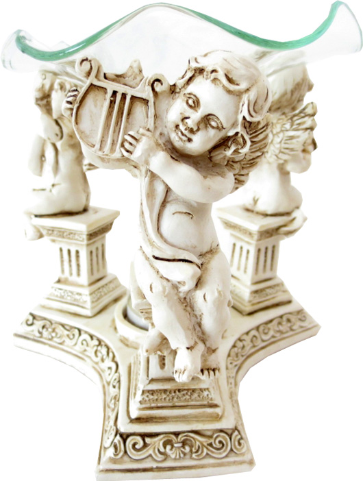 White oil burner 3 angels on pillar 12cm