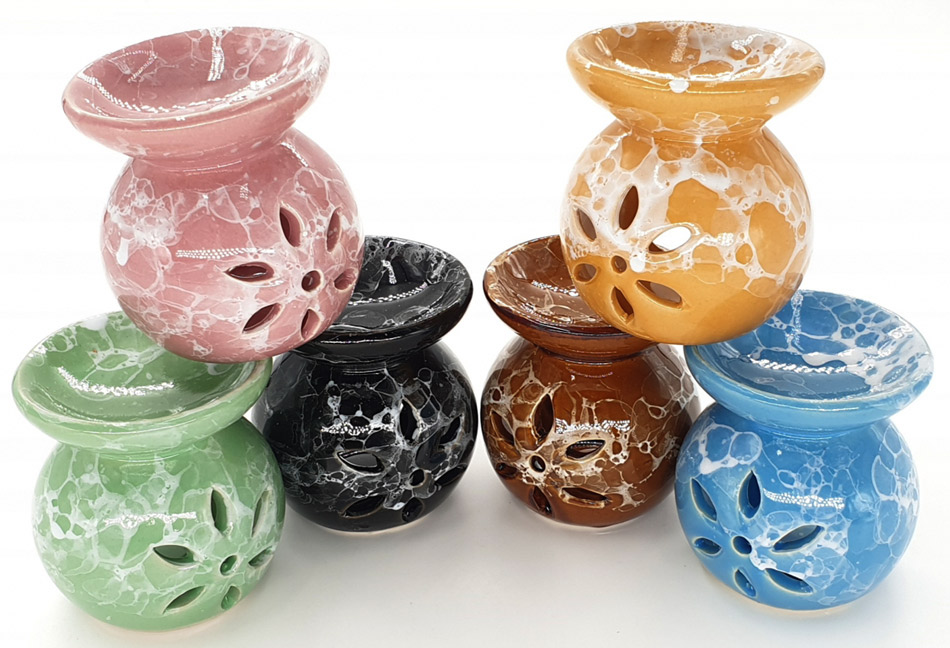 Oil burner round white with teabasket