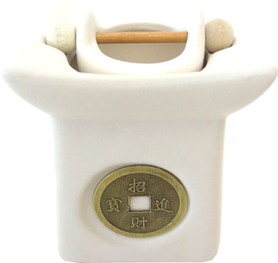 Bruleur blanc & piece porte bonheur & batonnet 9cm