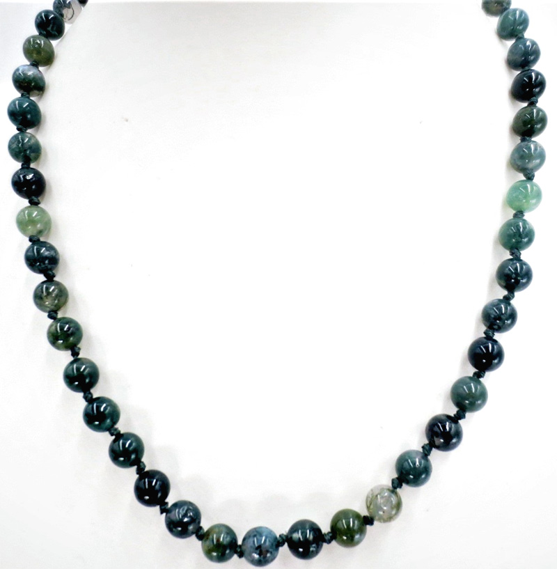 Moss agate 8mm pearls collar