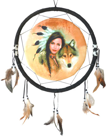 Dreamcatcher indienne & loup 40cm