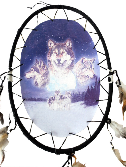 Dreamcatcher ovale lune & 6 loups 55cm