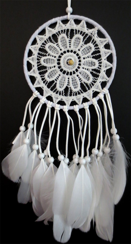 Dreamcatcher en tissu brodé et plumes d\'oie 15cm