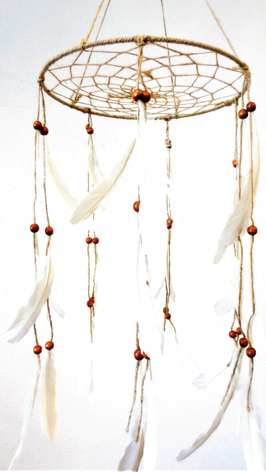 Dream catcher plumes & perles bois 33cm