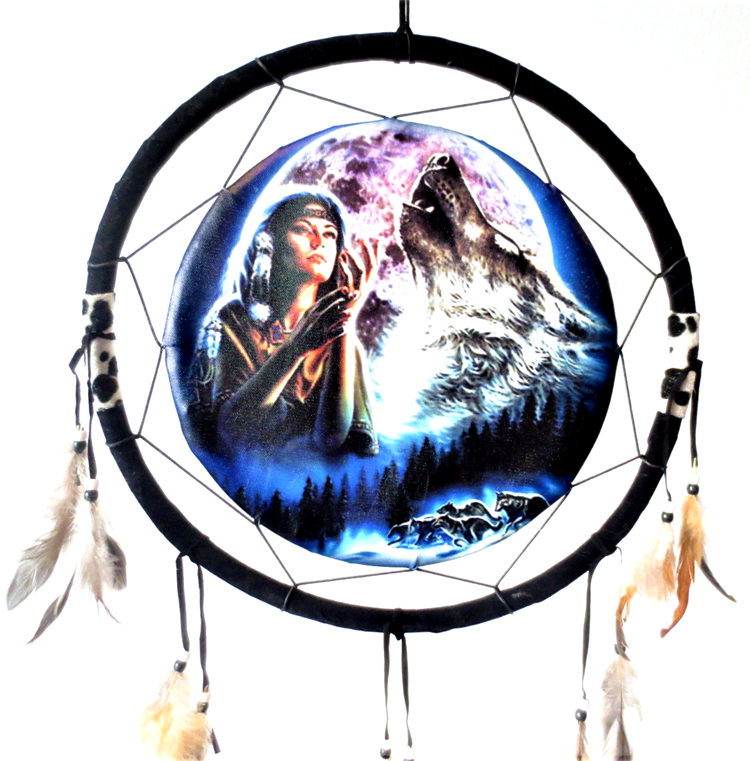Dream catcher indienne et loup bleu 40cm