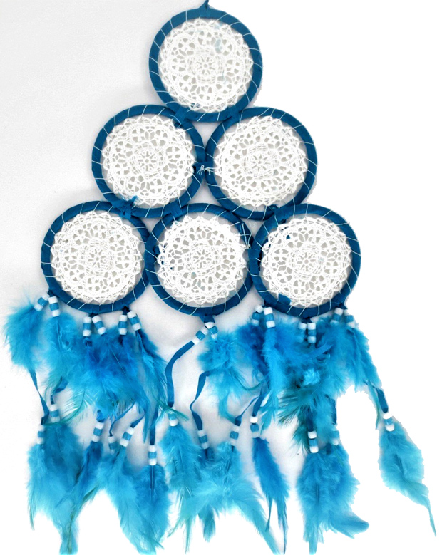 Dream catcher pyramide tissu brodé bleu 15cm