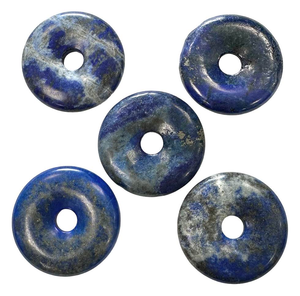 Pendentif Donut (Pi Chinois) En Lapis Lazuli - Pierre Naturelle, Symbole De Chance Et Richesse, Tailles 2,5 à 5 Cm