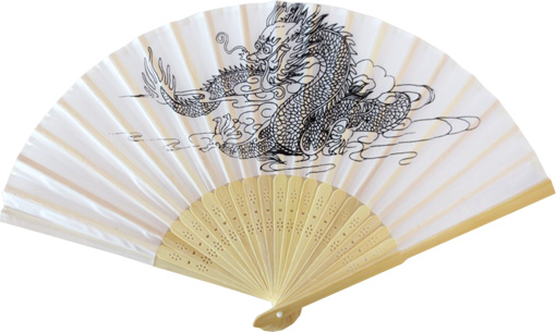 Eventail thai dragon blanc 20x40cm