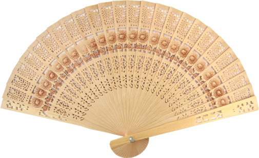 Eventail en bois fleurs 38cm