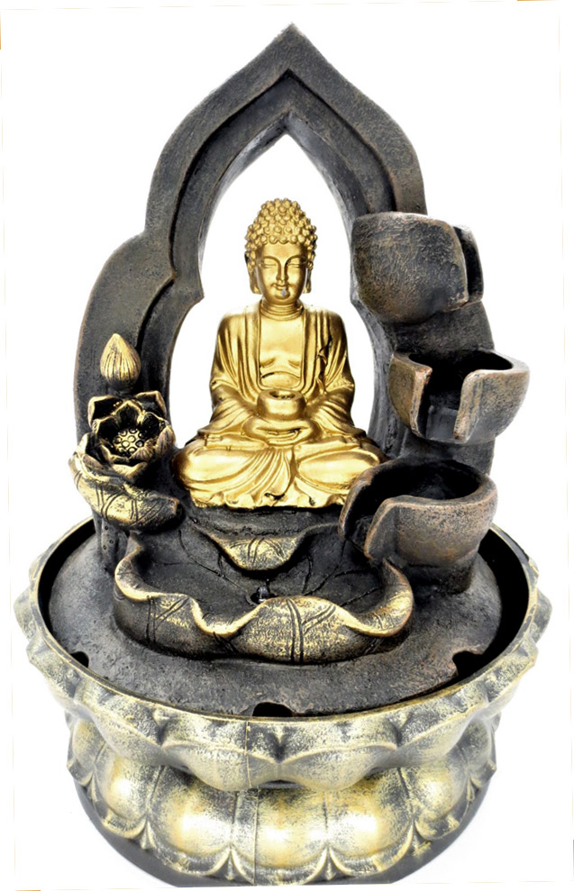 Fontaine led Bouddha meditation doré 26cm