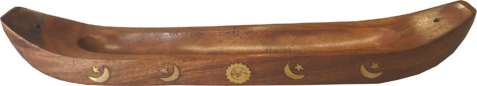 Porte encens en bois pirogue 35cm
