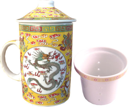 Mug chinois jaune en porcelaine avec dragon 