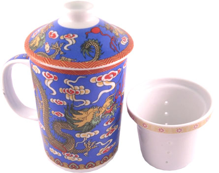 Mug chinois bleu en porcelaine avec dragon 