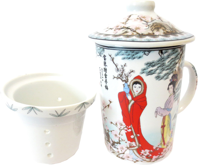 Mug théière femme chinoise en rouge paysage