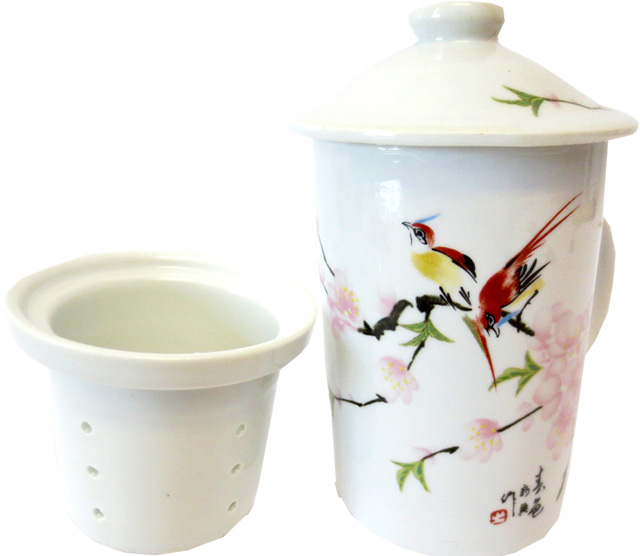 Mug théière blanc moineaux