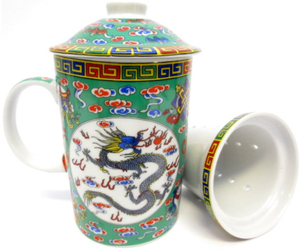 Mug Théière, vert porcelaine avec dragon 