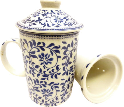 Mug Théière, porcelaine feuilles bleus