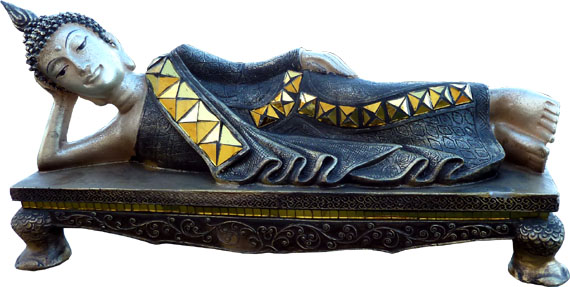 Bouddha couché sur socle résine & miroirs 35cm