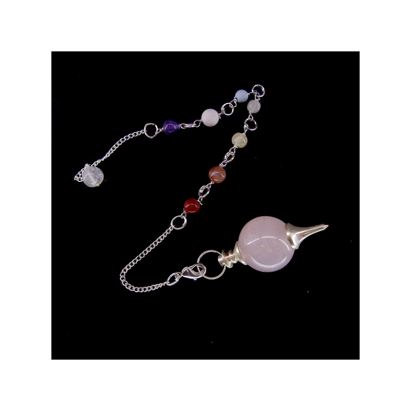 Pendule sphère quartz rose 7 chakras 4cm