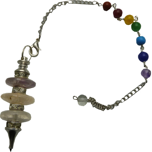 Pendule disques Cristal, Amethyste, Quartz rose chakra