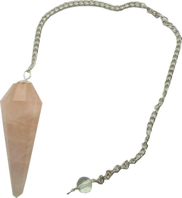 Pendule conique en quartz rose naturel 6 faces