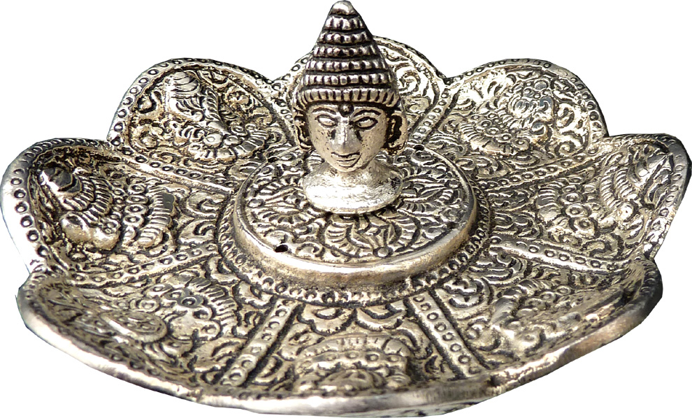 Porte encens lotus métal bouddha ciselé 11cm