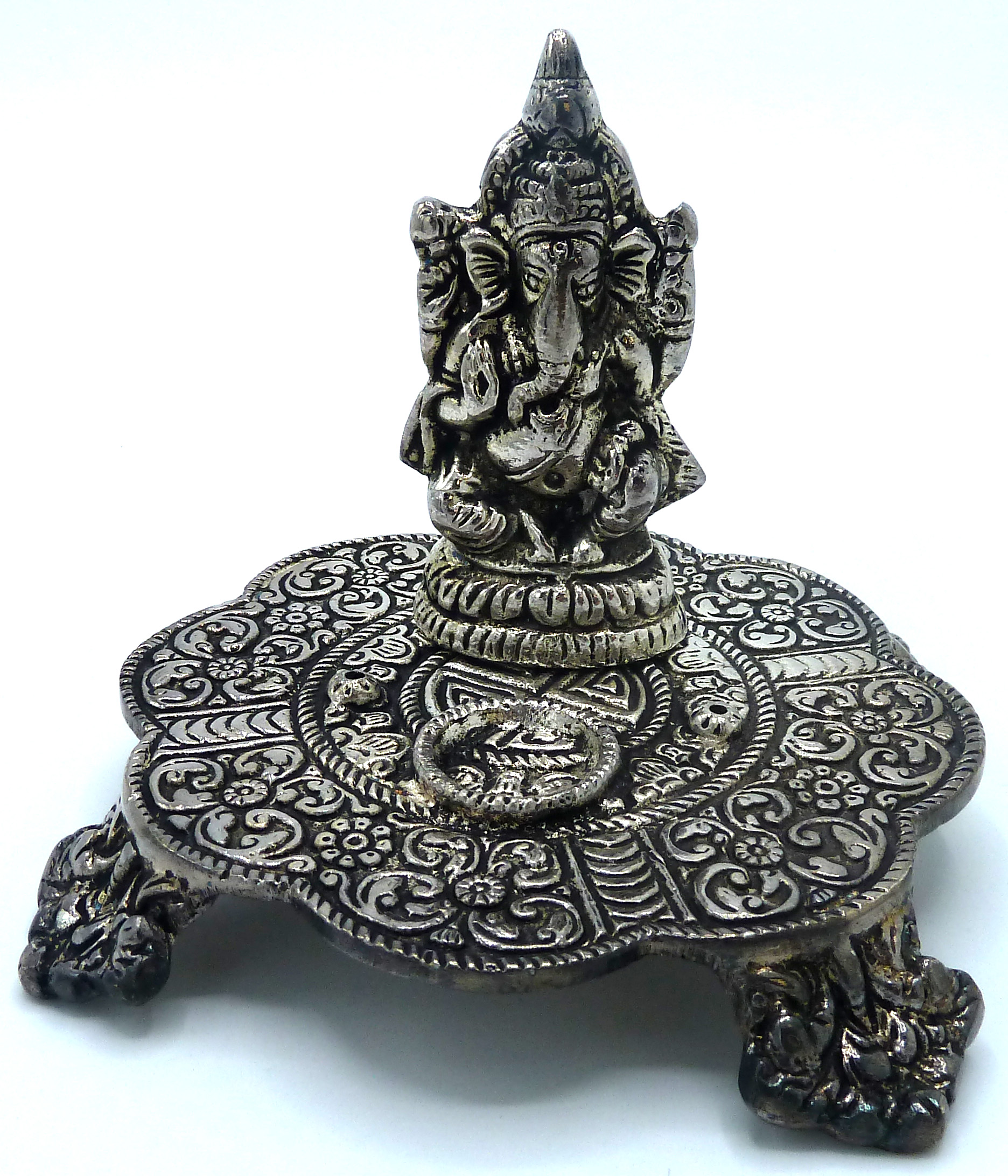 Porte encens rond aluminium ganesh 14cm