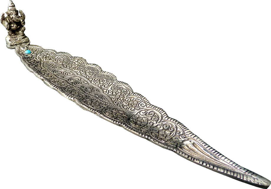 Porte encens bateau métal blanc ganesh 30cm