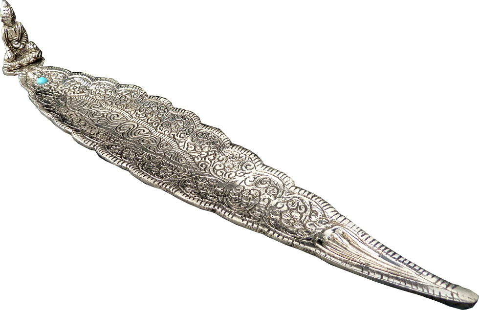 Porte encens bateau métal blanc bouddha 30cm