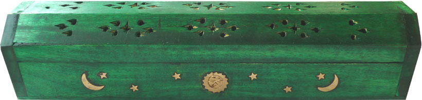 Porte encens hut en bois vert foncé lune & soleil 30cm