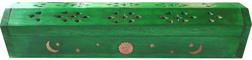 Porte encens hut en bois vert clair lune & soleil 30cm