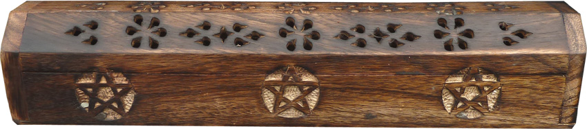 Porte encens hut en bois couleur antique pentacle 30cm