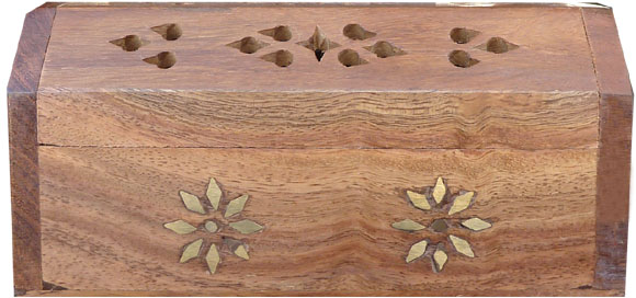 Porte encens en bois coffre fleur 13cm