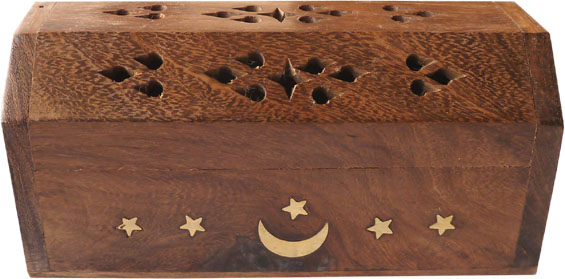 Porte encens en bois coffre lune 13cm