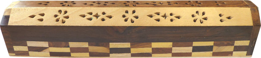 Porte encens hut en bois marqueterie petits carrés 30cm