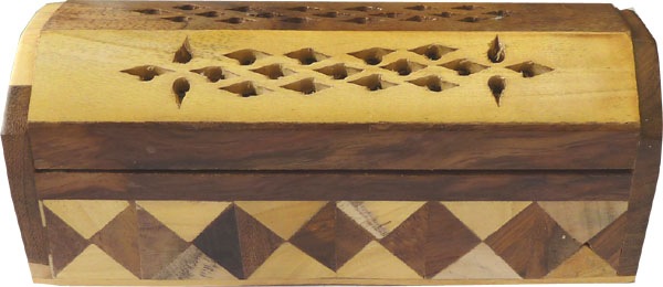 Porte encens hut en bois marqueterie losanges 15cm