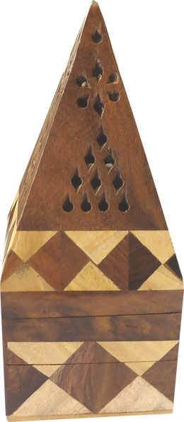 Porte encens cones en bois marqueterie coffre pointu 16cm