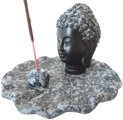 Porte encens tete de bouddha gris 12cm
