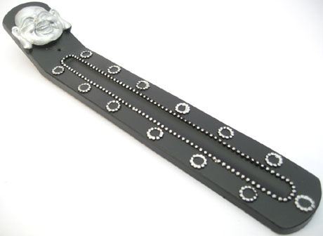 Porte encens résine happy bouddha argenté 28cm