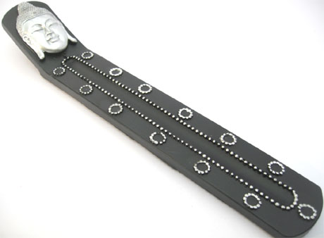 Porte encens résine bouddha argenté 28cm