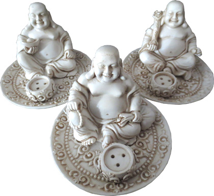Porte encens happy bouddha blanc x3 9cm 
