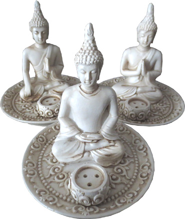 Porte encens bouddha tibetain blanc x3 9cm  