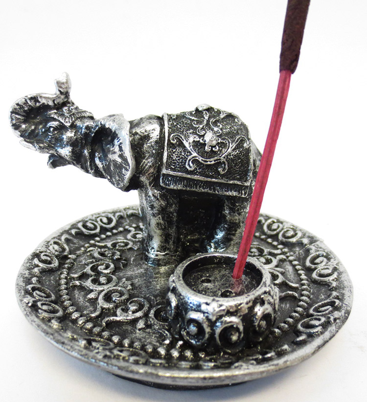 Porte encens rond elephant blanc 8.50cm