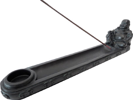 Porte encens resine bouddha chinois assis noir 26cm