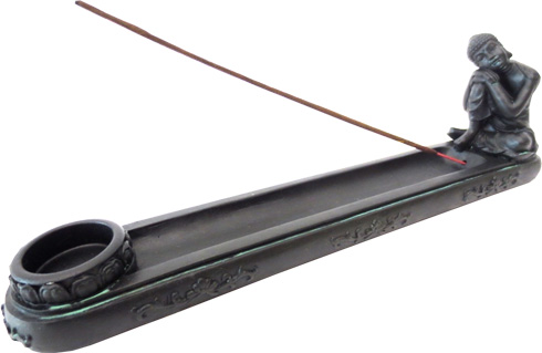 Porte encens bouddha penseur resine noir 26cm