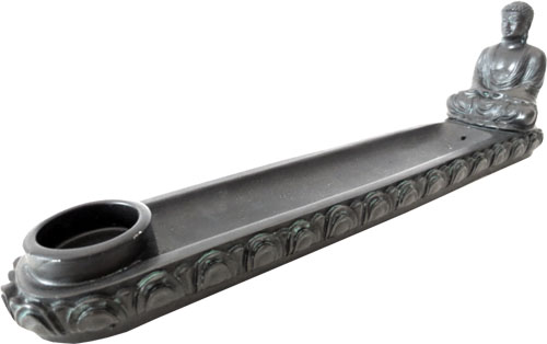 Porte encens resine bouddha japonais noir 26cm
